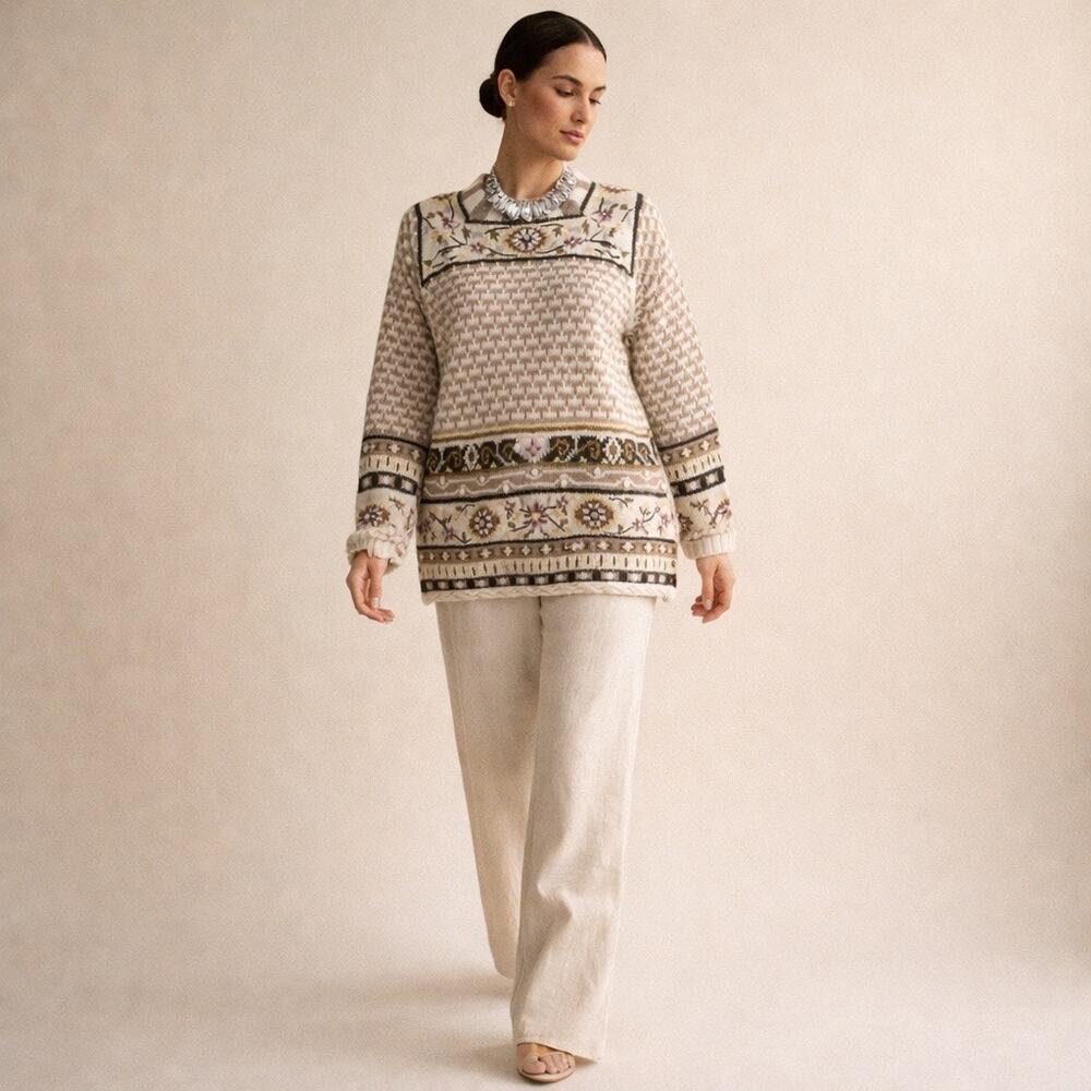 Hand Knit Cottagecore Sweater • Floral Boho Artisan Chunky Knit L